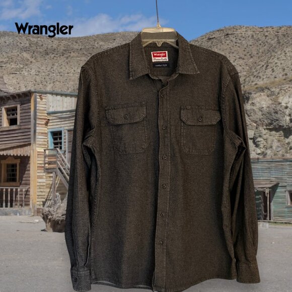 Wrangler Mens Comfort Flex Gravel Grey Long Sleeve Button Down Denim Jeans Shirt - Picture 1 of 7